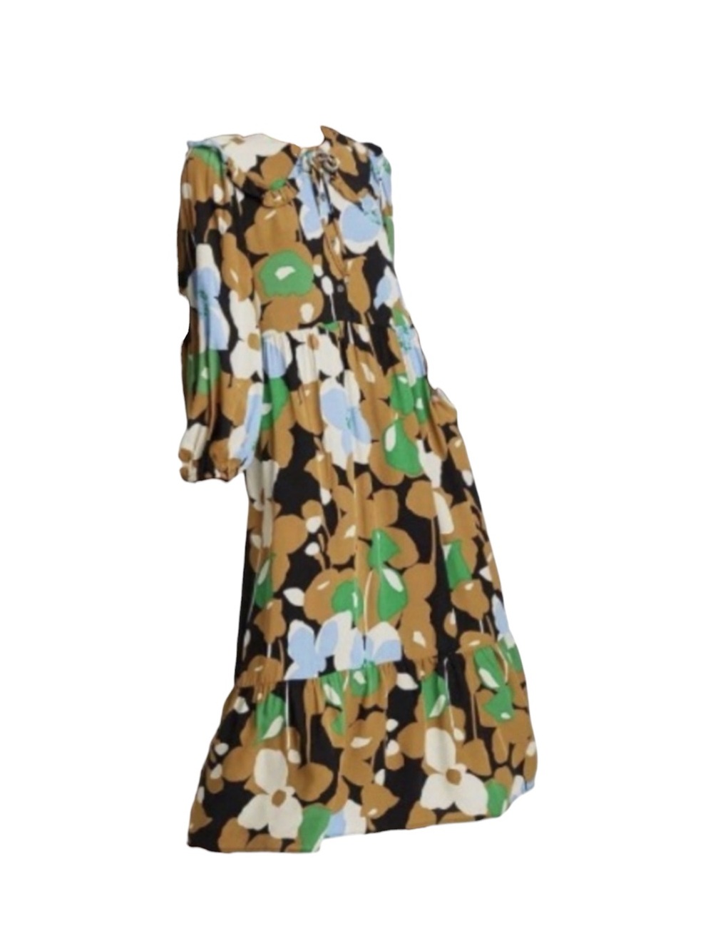 Who What Wear Floral Tiered Maxi Dress in Black, Tan & Green